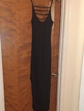 Women’s Black Maxi Dress with Strappy Open Back